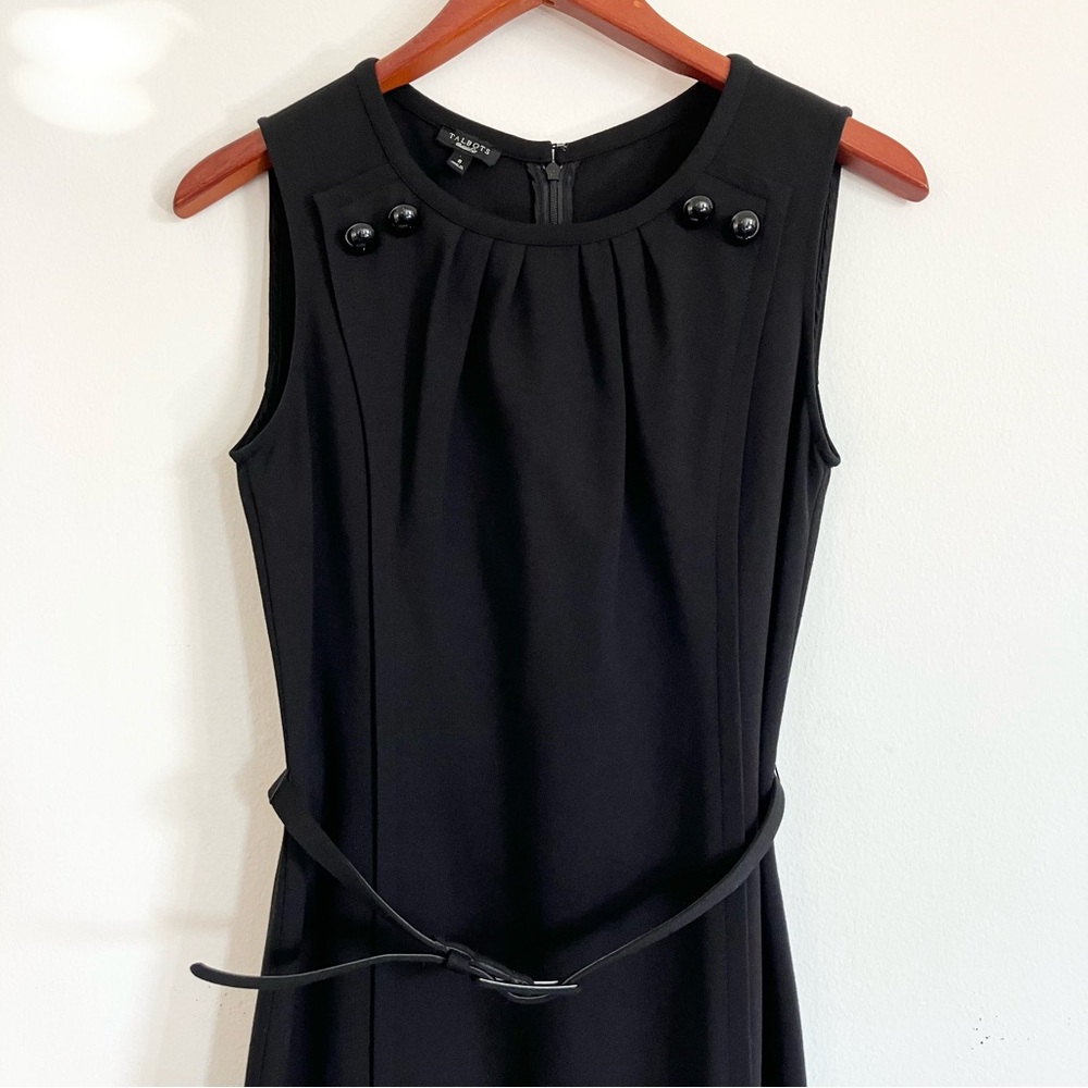 Talbots Easy Travel Luxe Ponte Retro Belted Sheath Dress Button Details size 8
